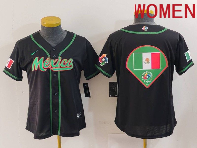 Women 2024 World Cub Mexico Blank Black Nike MLB Jersey style 13->women mlb jersey->Women Jersey